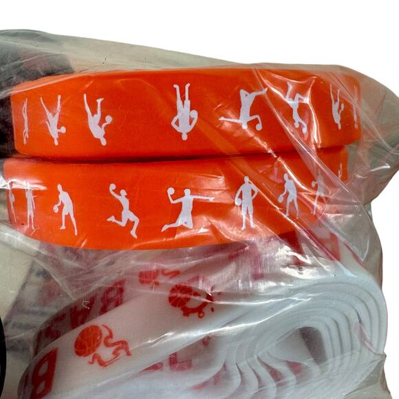 New In Box Basketball Silicone Bracelets Orange Mesh Bags Gift Tags 360 Pieces - Picture 7 of 13